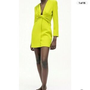 NWT Zara Limited Edition Lime Draped Blazer Mini Dress size XL